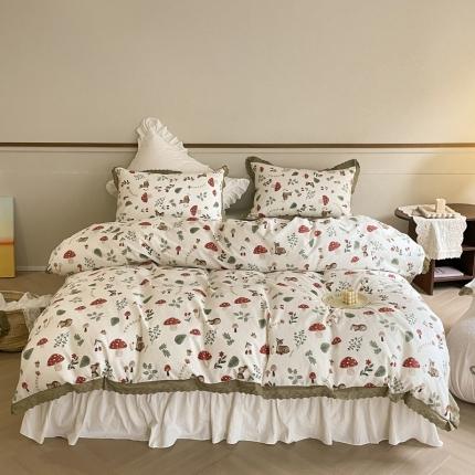 91家纺网 家纺一手货源 找家纺 蓝邻 2023新款复古小清晰花边四件套风格二 蘑菇林