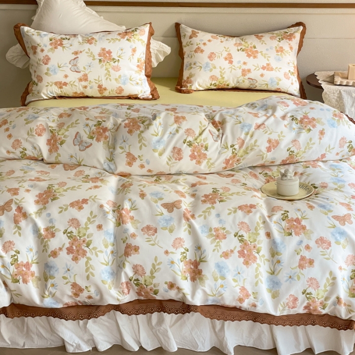 91家纺网 家纺一手货源 找家纺 蓝邻 2023新款复古小清晰花边四件套风格二 蝶恋花语