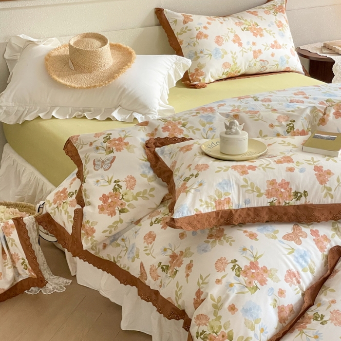 91家纺网 家纺一手货源 找家纺 蓝邻 2023新款复古小清晰花边四件套风格二 蝶恋花语