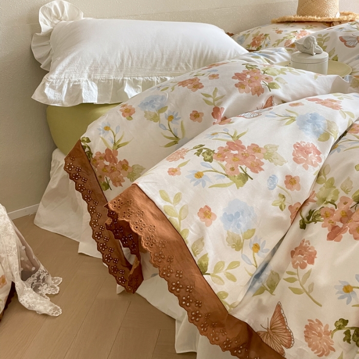 91家纺网 家纺一手货源 找家纺 蓝邻 2023新款复古小清晰花边四件套风格二 蝶恋花语