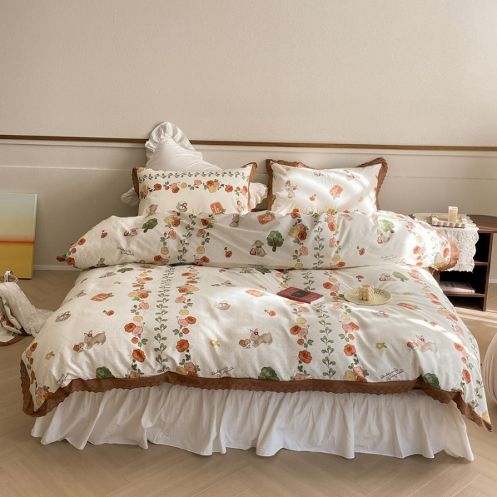 91家纺网 家纺一手货源 找家纺 蓝邻 2023新款复古小清晰花边四件套风格二 精灵乐园