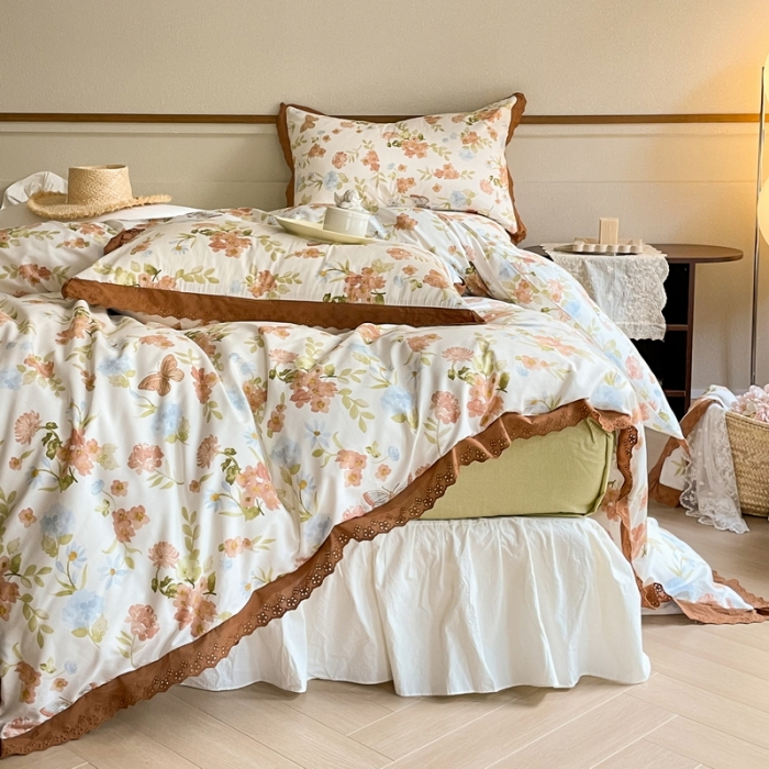 91家纺网 家纺一手货源 找家纺 蓝邻 2023新款复古小清晰花边四件套风格二 蝶恋花语