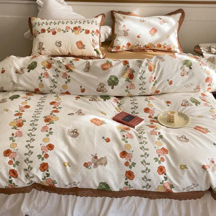 91家纺网 家纺一手货源 找家纺 蓝邻 2023新款复古小清晰花边四件套风格二 精灵乐园