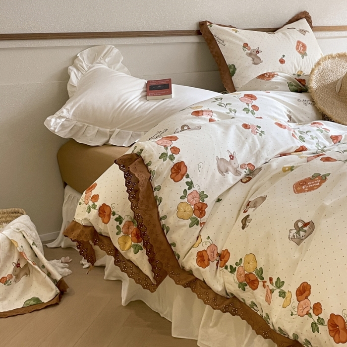 91家纺网 家纺一手货源 找家纺 蓝邻 2023新款复古小清晰花边四件套风格二 精灵乐园