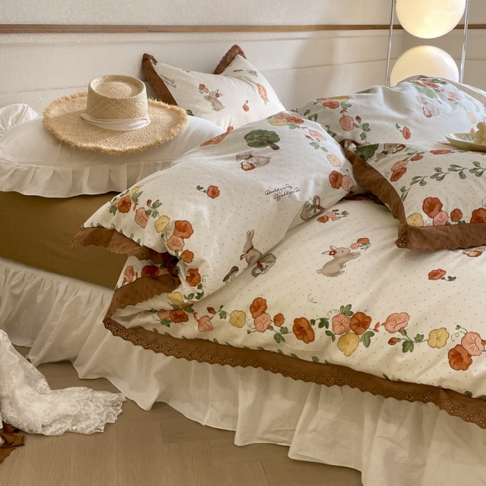 91家纺网 家纺一手货源 找家纺 蓝邻 2023新款复古小清晰花边四件套风格二 精灵乐园