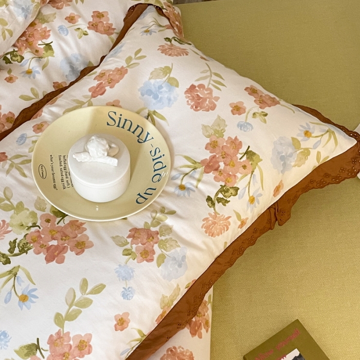 91家纺网 家纺一手货源 找家纺 蓝邻 2023新款复古小清晰花边四件套风格二 蝶恋花语