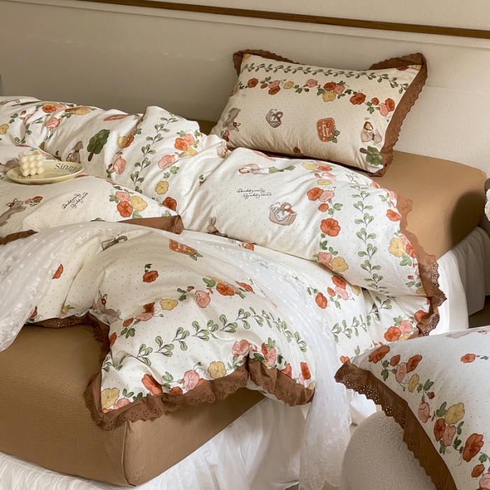 91家纺网 家纺一手货源 找家纺 蓝邻 2023新款复古小清晰花边四件套风格二 精灵乐园