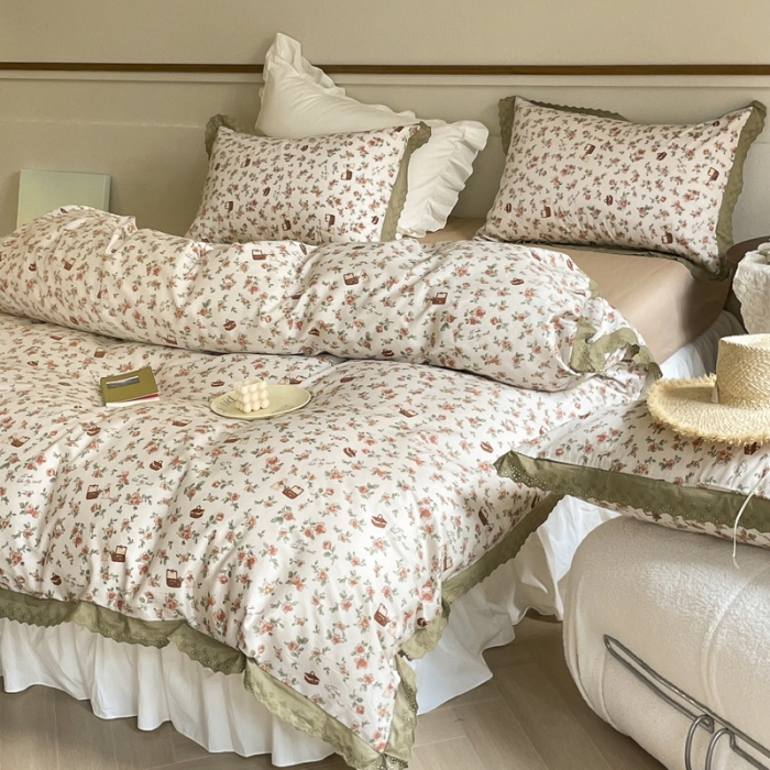 91家纺网 家纺一手货源 找家纺 蓝邻 2023新款复古小清晰花边四件套风格二 凯伦庄园