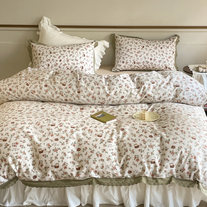 91家纺网 家纺一手货源 找家纺 蓝邻 2023新款复古小清晰花边四件套风格二 凯伦庄园