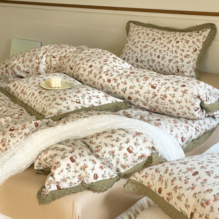 91家纺网 家纺一手货源 找家纺 蓝邻 2023新款复古小清晰花边四件套风格二 凯伦庄园