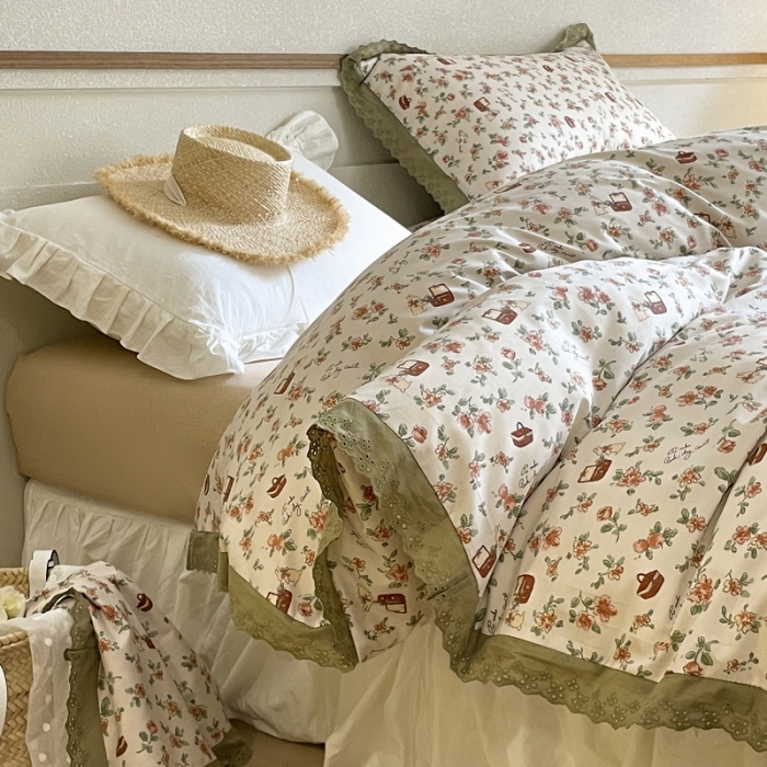 91家纺网 家纺一手货源 找家纺 蓝邻 2023新款复古小清晰花边四件套风格二 凯伦庄园