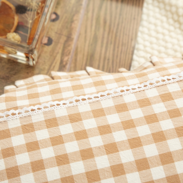 91家纺网 家纺一手货源 找家纺 明星 2023新款全棉水洗棉月牙荞麦枕 月牙卡其格