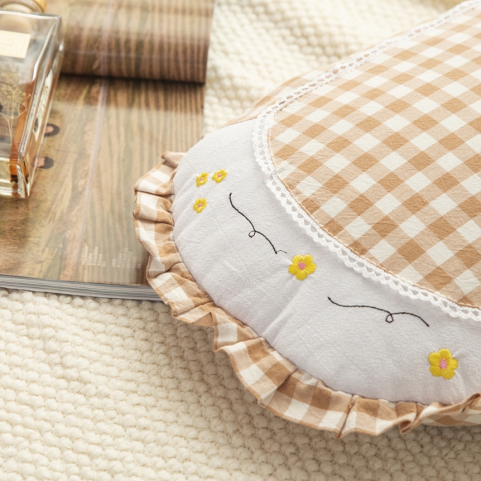 91家纺网 家纺一手货源 找家纺 明星 2023新款全棉水洗棉月牙荞麦枕 月牙卡其格