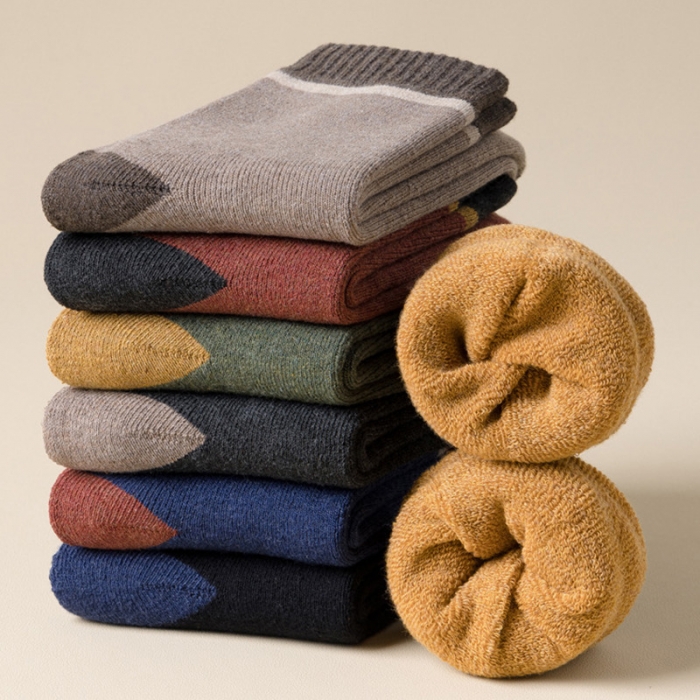 91家纺网 家纺一手货源 找家纺 【男士拼色加绒袜】日式无印男士加绒中筒袜良品拼色秋冬保暖加绒加厚男袜子