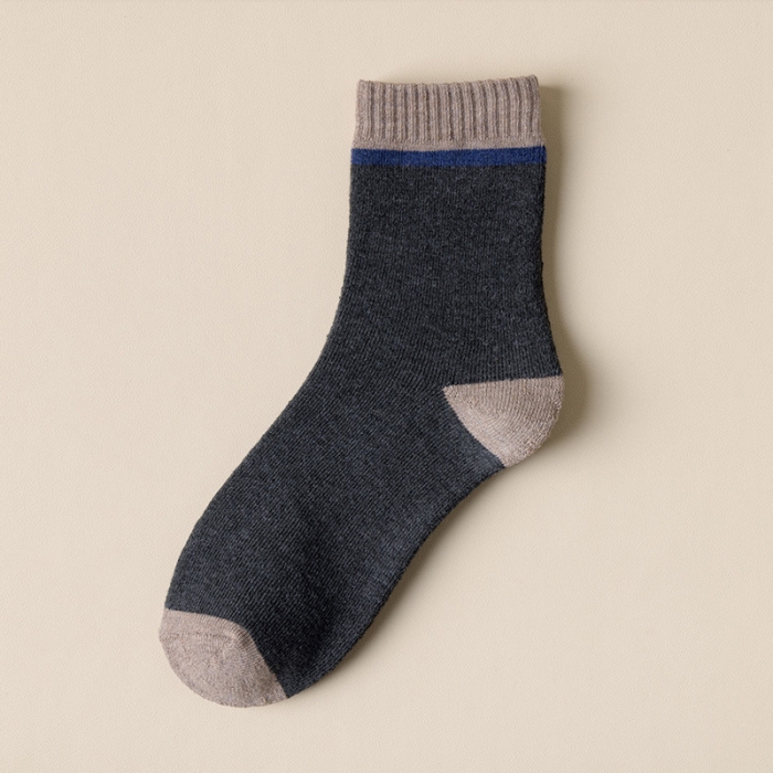 91家纺网 家纺一手货源 找家纺 【男士拼色加绒袜】日式无印男士加绒中筒袜良品拼色秋冬保暖加绒加厚男袜子