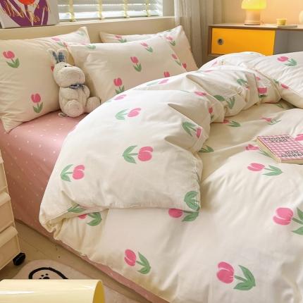 91家纺网 家纺一手货源 找家纺 小懒猪 2023新款春夏全棉小清新系列四件套 粉黛