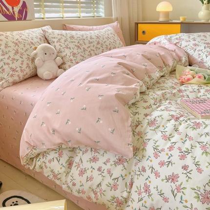 91家纺网 家纺一手货源 找家纺 小懒猪 2023新款春夏全棉小清新系列四件套 浪漫