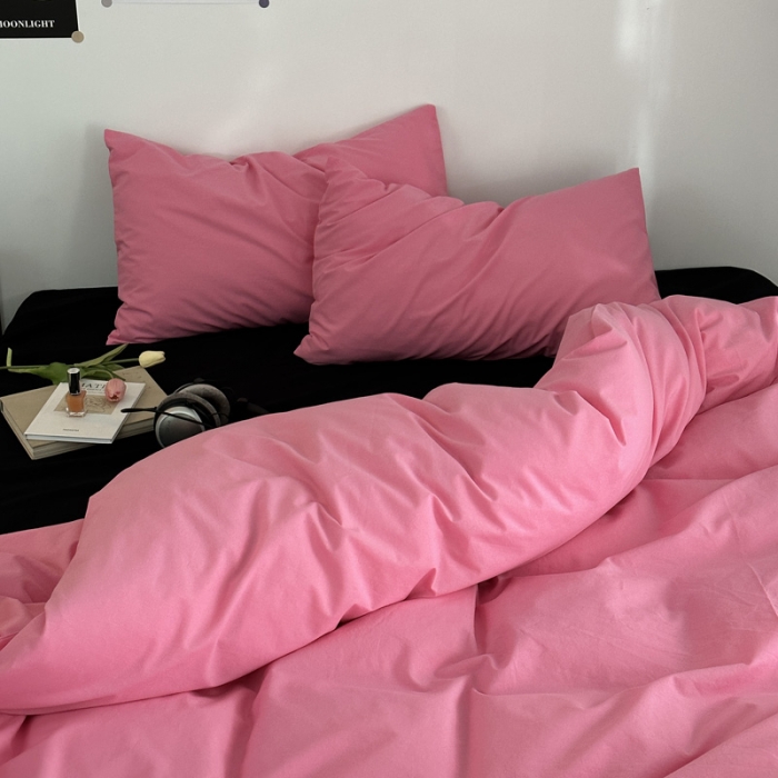 91家纺网 家纺一手货源 找家纺 艾沁 新款32支全棉水洗棉混搭四件套 蔷薇粉+黑