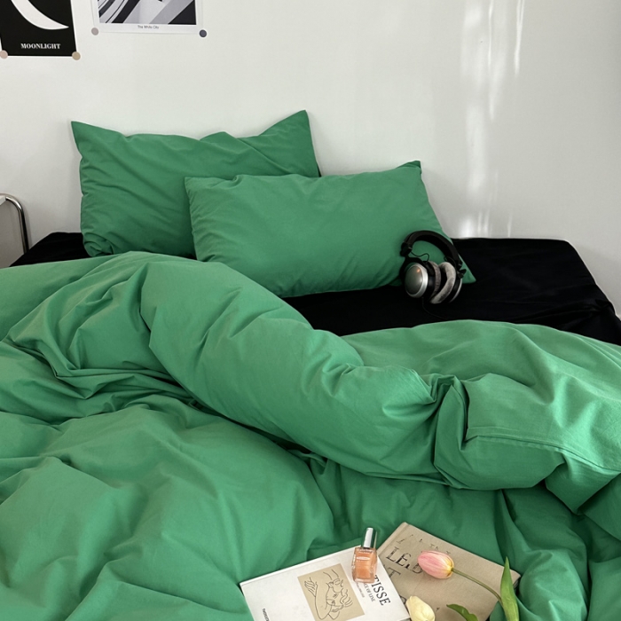 91家纺网 家纺一手货源 找家纺 艾沁 新款32支全棉水洗棉混搭四件套 深绿+黑