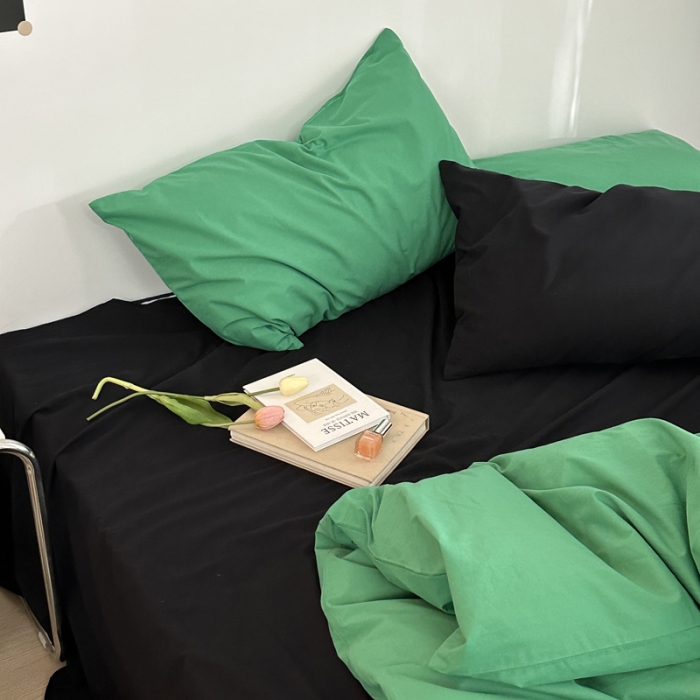 91家纺网 家纺一手货源 找家纺 艾沁 新款32支全棉水洗棉混搭四件套 深绿+黑