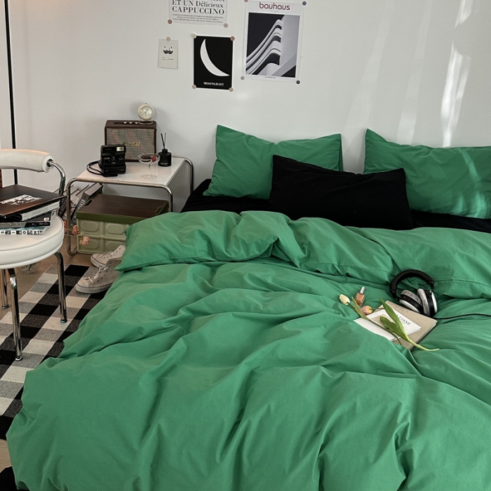 91家纺网 家纺一手货源 找家纺 艾沁 新款32支全棉水洗棉混搭四件套 深绿+黑