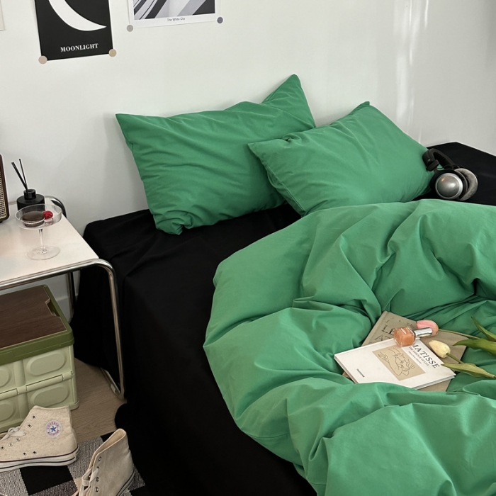 91家纺网 家纺一手货源 找家纺 艾沁 新款32支全棉水洗棉混搭四件套 深绿+黑