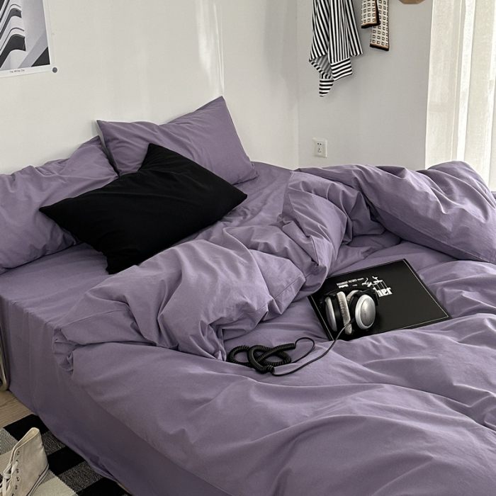 91家纺网 家纺一手货源 找家纺 艾沁 新款32支全棉水洗棉混搭四件套 暗紫