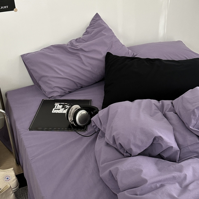 91家纺网 家纺一手货源 找家纺 艾沁 新款32支全棉水洗棉混搭四件套 暗紫