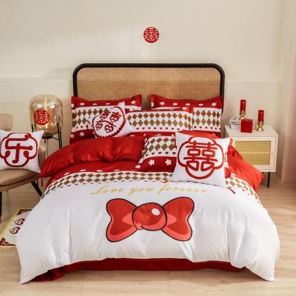 91家纺网 家纺一手货源 找家纺 （总）啊雅家居 2025新款大红婚庆数码印花床单款床笠款四件套