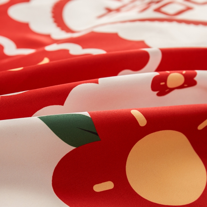 91家纺网 家纺一手货源 找家纺 啊雅家居 2025新款大红婚庆数码印花床单款床笠款四件套 恩爱