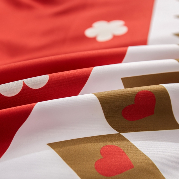 91家纺网 家纺一手货源 找家纺 啊雅家居 2025新款大红婚庆数码印花床单款床笠款四件套 永结同心