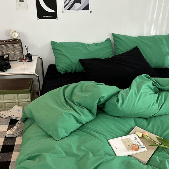 91家纺网 家纺一手货源 找家纺 艾沁 新款32支全棉水洗棉混搭四件套 深绿+黑