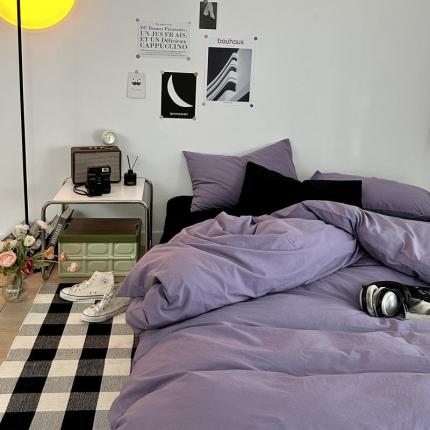 91家纺网 家纺一手货源 找家纺 艾沁 新款32支加密全棉水洗棉混搭四件套 暗紫+黑