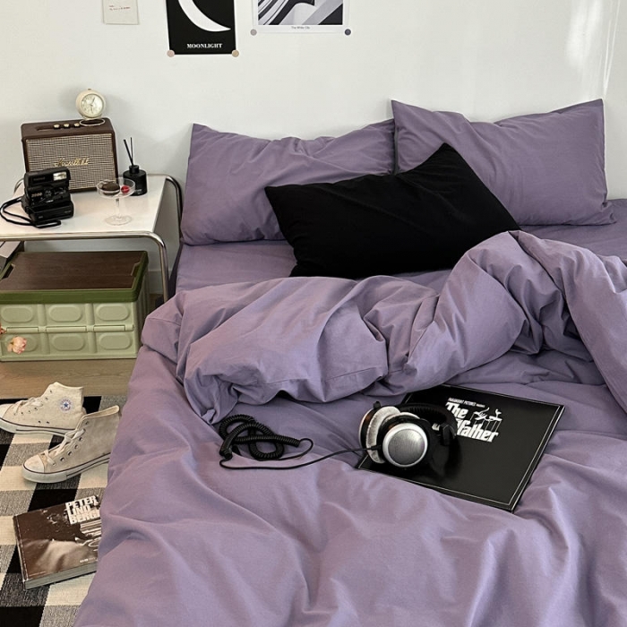 91家纺网 家纺一手货源 找家纺 艾沁 新款32支全棉水洗棉混搭四件套 暗紫