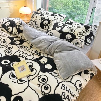 91家纺网 家纺一手货源 找家纺 花伞 2024新款加厚牛奶绒保暖四件套  黑煤球