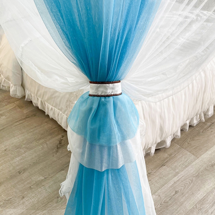 91家纺网 家纺一手货源 找家纺 迪凡保罗 2023新款防尘顶双层纱落地宫廷蚊帐 孔雀蓝