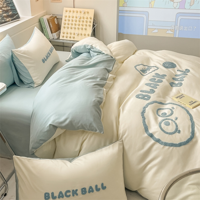 91家纺网 家纺一手货源 找家纺 （总）眠帛家纺 2023新款水洗棉毛巾绣四件套煤球系列