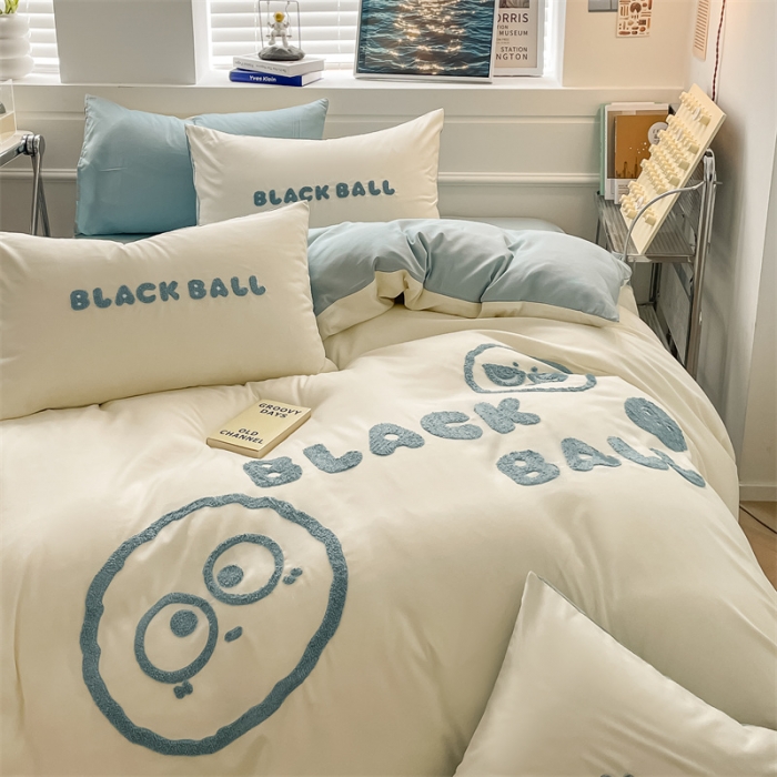 91家纺网 家纺一手货源 找家纺 （总）眠帛家纺 2023新款水洗棉毛巾绣四件套煤球系列