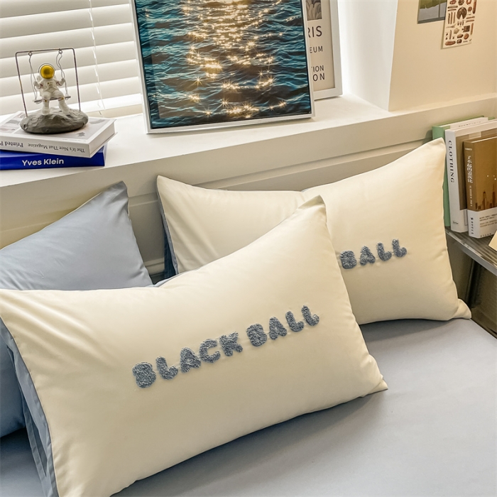 91家纺网 家纺一手货源 找家纺 眠帛家纺 2023新款水洗棉毛巾绣四件套煤球系列 煤球蓝灰