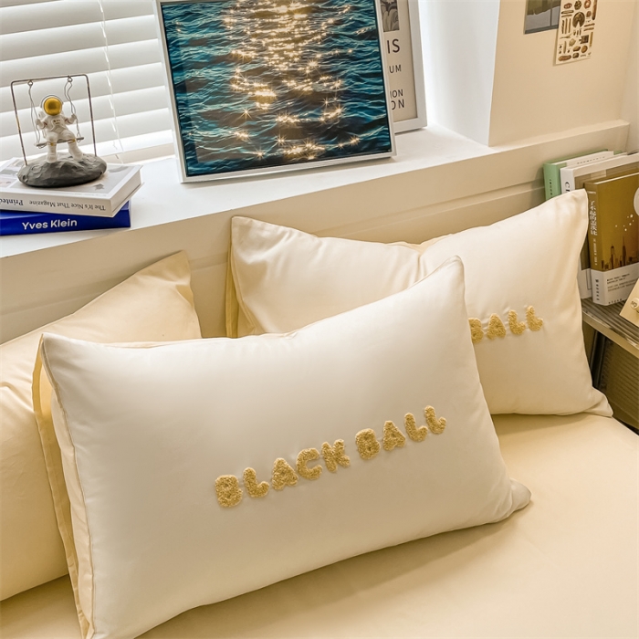 91家纺网 家纺一手货源 找家纺 眠帛家纺 2023新款水洗棉毛巾绣四件套煤球系列 煤球奶黄