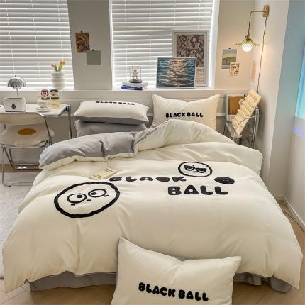 眠帛家纺 2023新款水洗棉毛巾绣四件套煤球系列 煤球浅灰