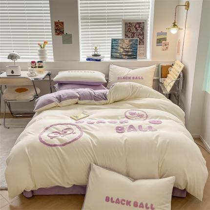 眠帛家纺 2023新款水洗棉毛巾绣四件套煤球系列 煤球浅紫