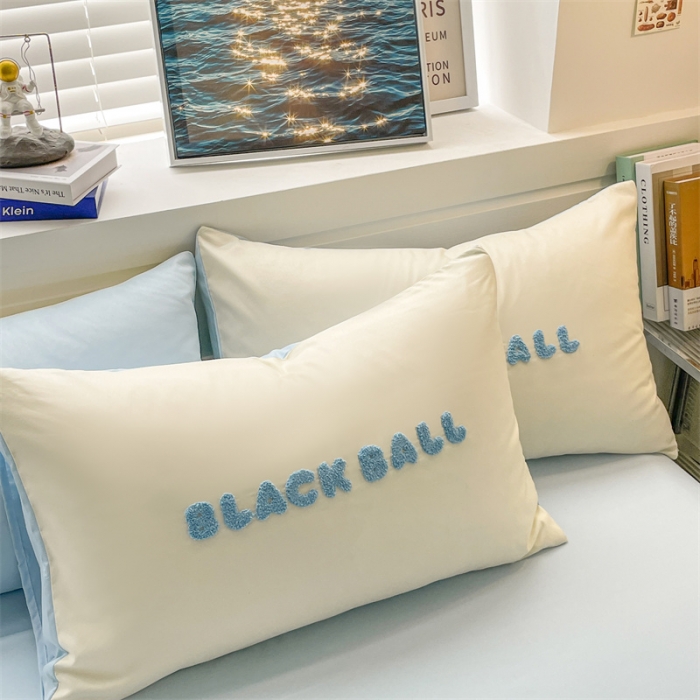 91家纺网 家纺一手货源 找家纺 眠帛家纺 2023新款水洗棉毛巾绣四件套煤球系列 煤球天空蓝