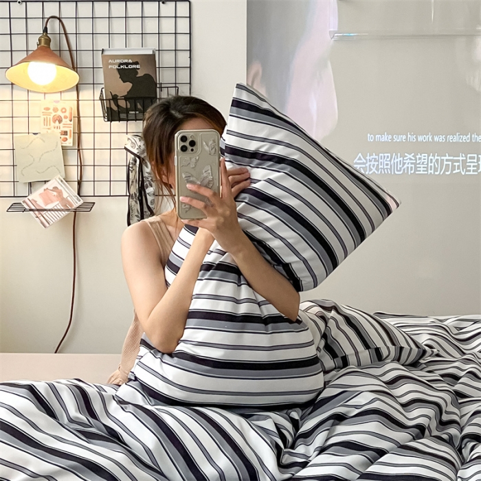 91家纺网 家纺一手货源 找家纺 （总）眠帛家纺 2023新款极简色织水洗棉印花四件套