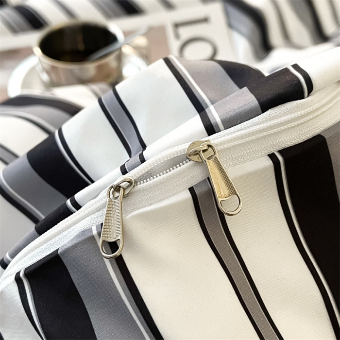 91家纺网 家纺一手货源 找家纺 眠帛家纺 2023新款极简色织水洗棉印花四件套 夏日黑白