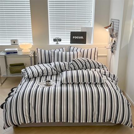 眠帛家纺 2023新款极简色织水洗棉印花四件套 夏日黑白