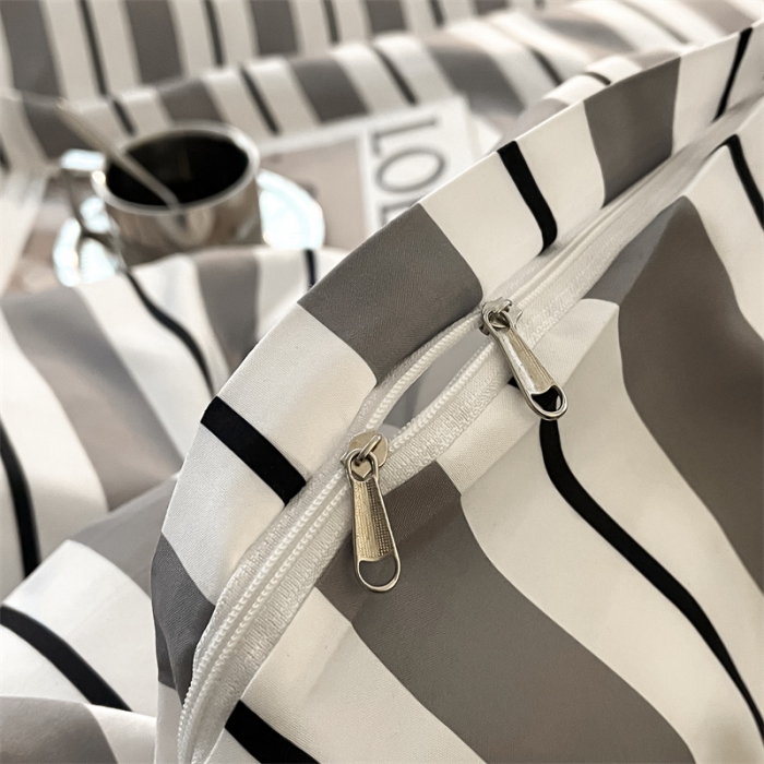 91家纺网 家纺一手货源 找家纺 眠帛家纺 2023新款极简色织水洗棉印花四件套 夏日灰