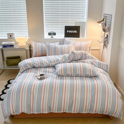 眠帛家纺 2023新款极简色织水洗棉印花四件套 夏日兰