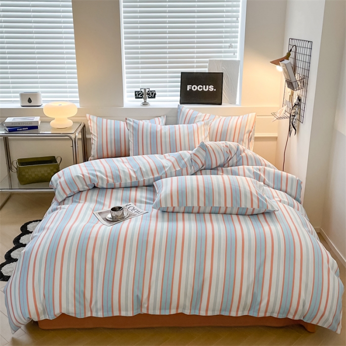 91家纺网 家纺一手货源 找家纺 眠帛家纺 2023新款极简色织水洗棉印花四件套 夏日兰