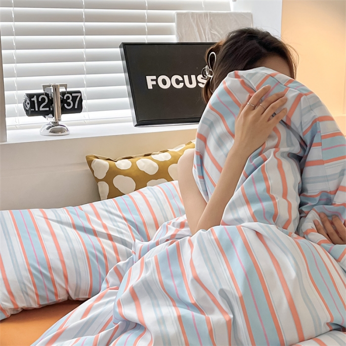 91家纺网 家纺一手货源 找家纺 眠帛家纺 2023新款极简色织水洗棉印花四件套 夏日兰